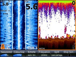 Rangées de tables de parcs à huitres sur Lowrance HDS 10 Gen1