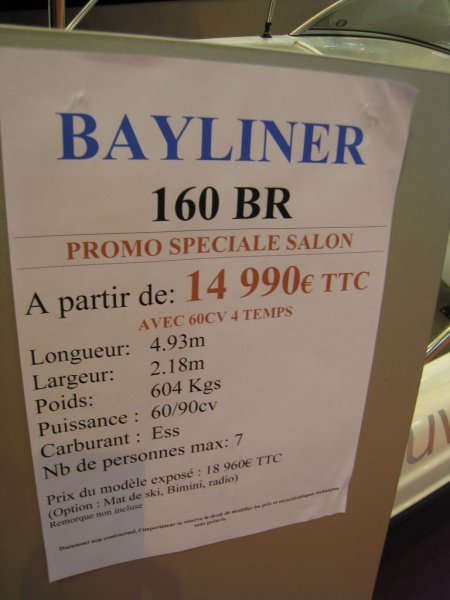 prix salon paris 2010 Bayliner 160 BR