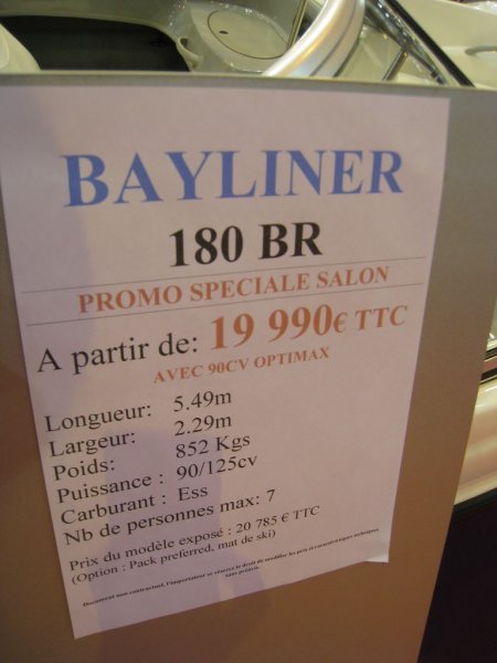 prix salon paris 2010 Bayliner 180 BR