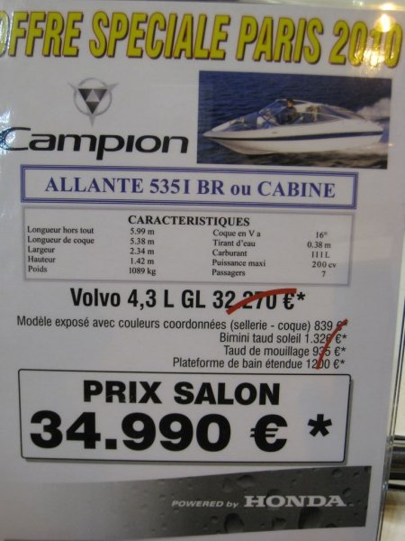 prix salon paris 2010 Campion 535 I BR cabine