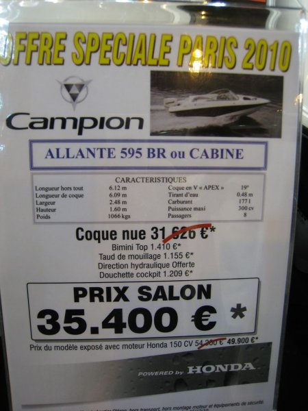 prix salon paris 2010 Campion Allente 595 BR cabine